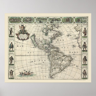 Poster Mapa de América por Frederick de Sagacidade 1660