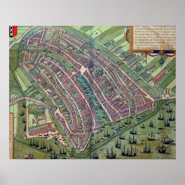 Poster Mapa de Amesterdã, de Civitates Orbis Terrarum (Frente)