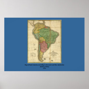 Póster Mapa de Anthony Finley para a América do Sul em 1