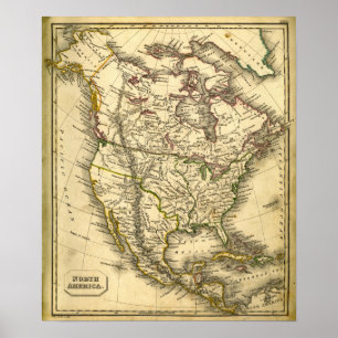 Póster Mapa de Antquie de America do Norte