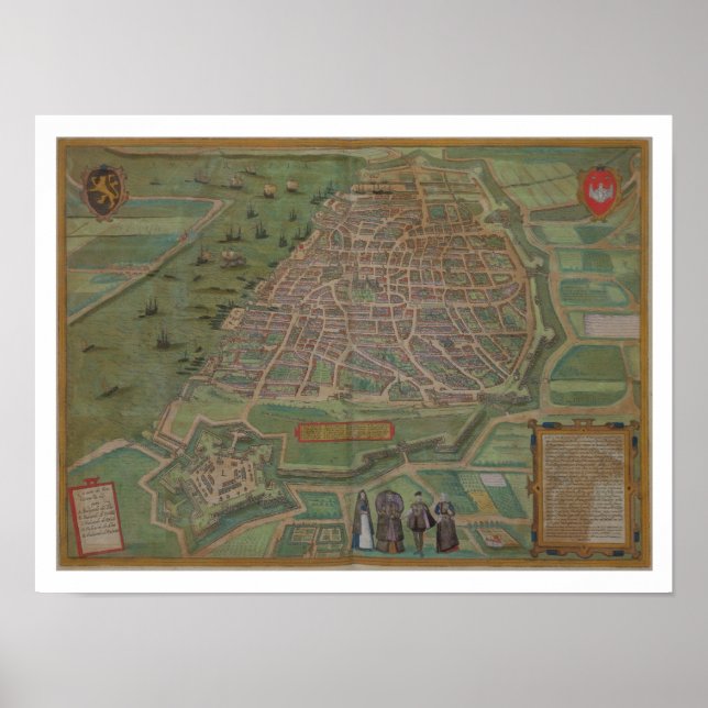 Póster Mapa de Antuérpia, de Civitates Orbis Terrarum, po (Frente)