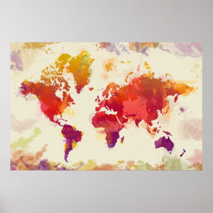 Póster Mapa de Aquarela