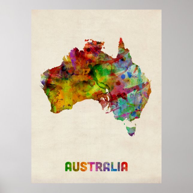 Póster Mapa de Aquarela da Austrália (Frente)
