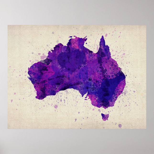 Póster Mapa de Aquarela da Austrália (Frente)