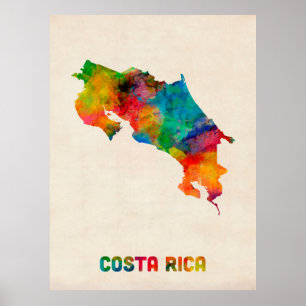 Póster Mapa de Aquarela da Costa Rica
