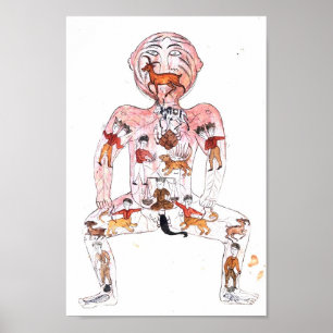 Poster Mapa de Aquarela de Vintage com Sinais Zodiáticos