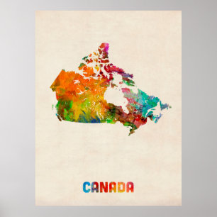 Póster Mapa de Aquarela do Canadá