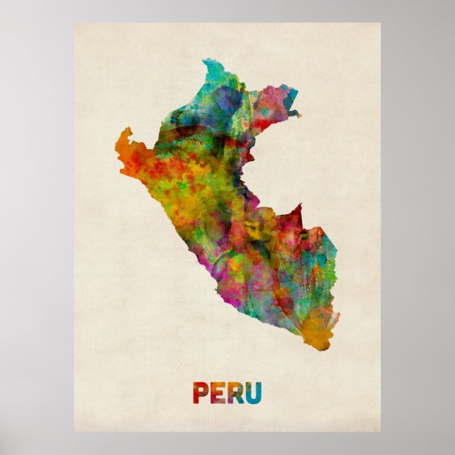 Póster Mapa de Aquarela do Peru (Frente)