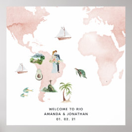 Poster Mapa de Aquarela do Rio Casamento Destino Bem-Vind
