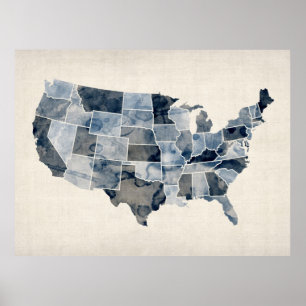 Poster Mapa de Aquarela dos Estados Unidos