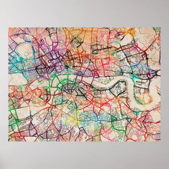 Póster Mapa de Aquarelas de Londres (Frente)