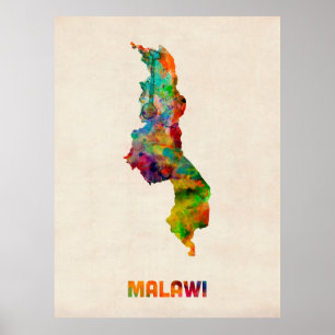 Póster Mapa de Aquarelas do Malawi