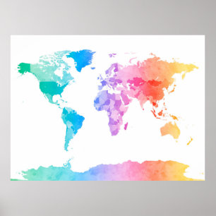 Póster Mapa de Aquarelas do Mapa Mundial