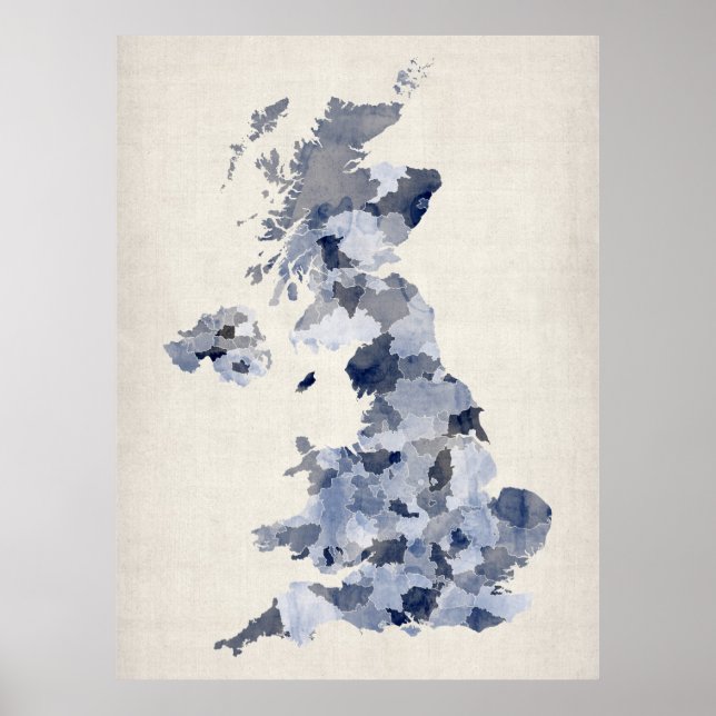 Póster Mapa de Aquarelas do Reino Unido do excelente (Frente)
