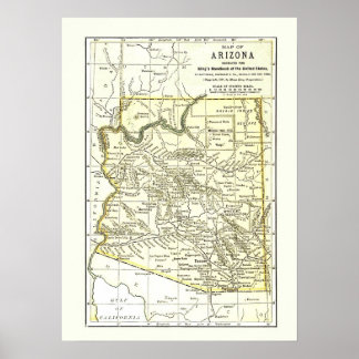 Poster Mapa de arizonas 1891 Cidades, Caminhos de ferro e