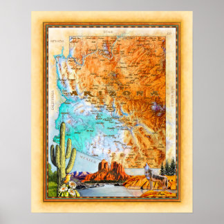 Poster "Mapa de Arizonas" "Arte de Arizona"