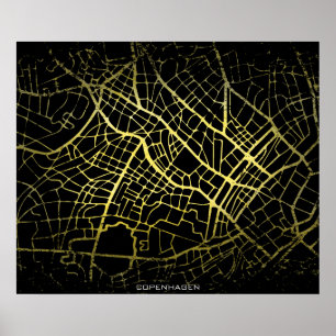 Poster Mapa de Arte do Estilo Dourado de Copenhagen