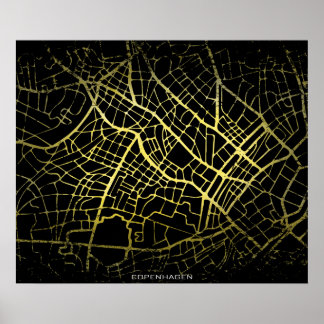 Poster Mapa de Arte do Estilo Dourado de Copenhagen
