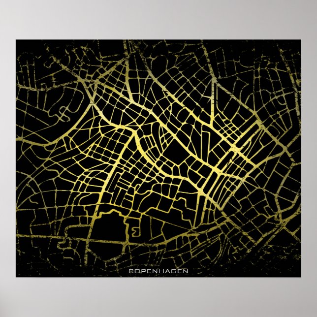 Poster Mapa de Arte do Estilo Dourado de Copenhagen (Frente)