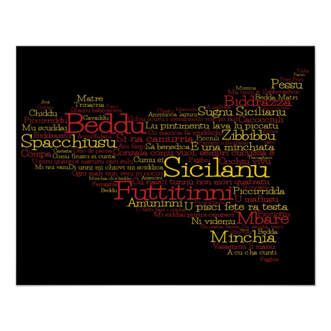 Póster Mapa de Arte Palavra Siciliana (Frente)