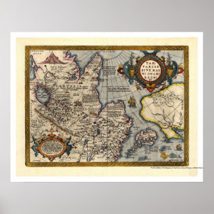 Póster Mapa de Ásia do norte por Abraham Ortelius 1603
