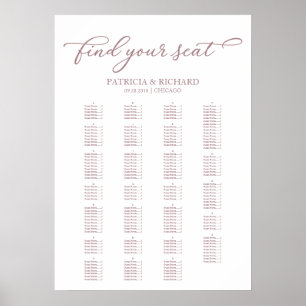 Poster Mapa de Assentos Alfabetico Rose Gold Script