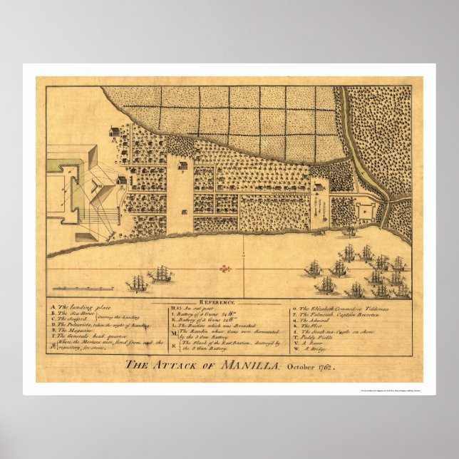 Póster Mapa de Ataques de Manila nas Filipinas 1762 (Frente)
