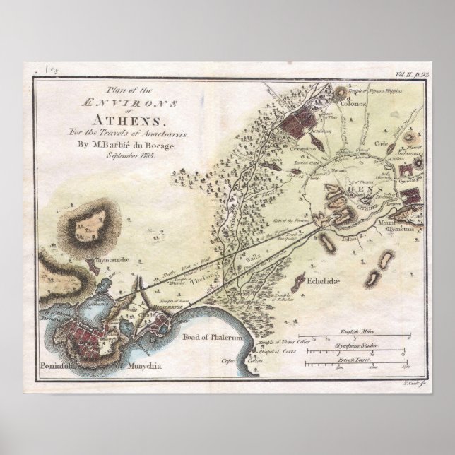 Poster Mapa de Atenas (1784) (Frente)