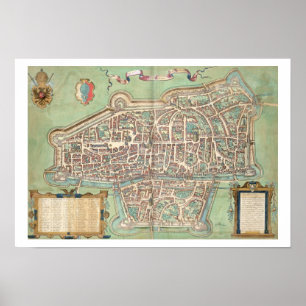 Póster Mapa de Augsburg, de "Civitates Orbis Terrarum" b