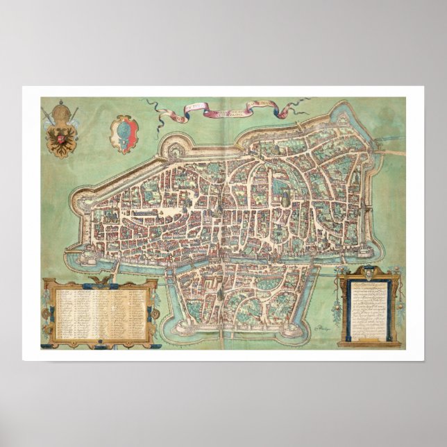 Póster Mapa de Augsburgo, de Civitates Orbis Terrarum b (Frente)