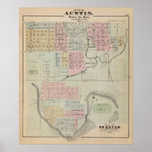 Póster Mapa de Austin, condado da segadeira, Minnesota