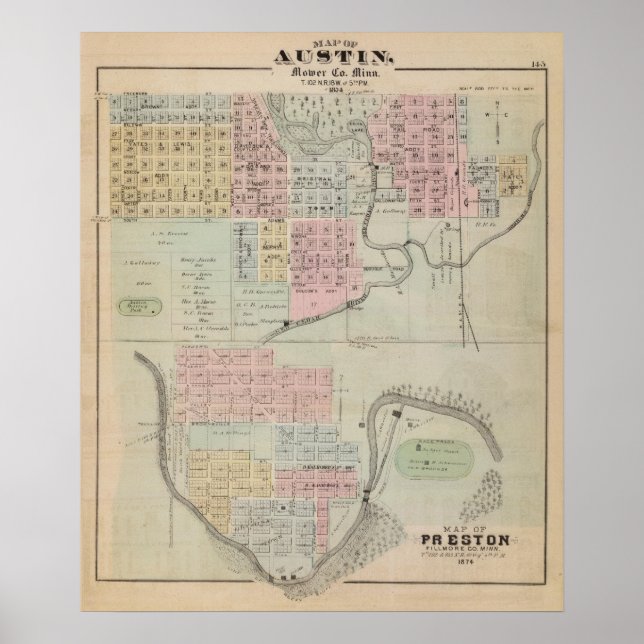Póster Mapa de Austin, Condado de Mower, Minnesota (Frente)