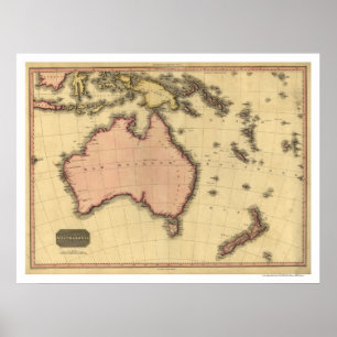 Poster Mapa de Austrália Ásia por John Pinkerton 1818