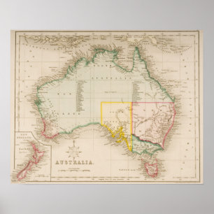 Poster Mapa de Austrália & de Nova Zelândia