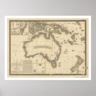 Póster Mapa de Austrália tirado por Adrien Hubert Brue