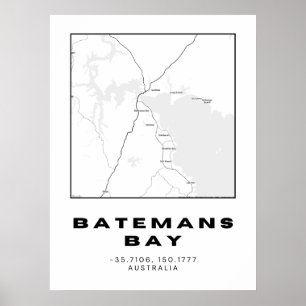 Poster Mapa de Baía de Batemans Minimalista com Coordenad