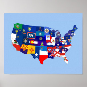 Poster mapa de bandeira dos estados unidos da américa