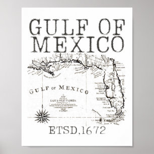 Poster Mapa De Bandeiras Do Golfo Do México, Funny Améric