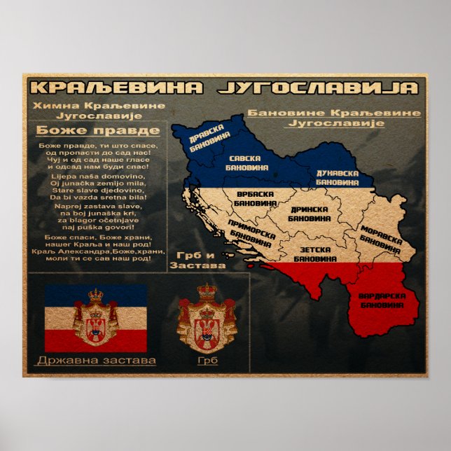 Poster Mapa de Bandeiras do Reino da Jugoslávia (Frente)