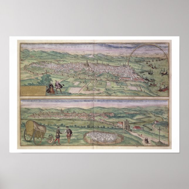 Poster Mapa de Barcelona, de Civitates Orbis Terrarum (Frente)