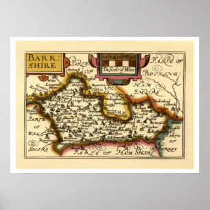 Póster Mapa de "Barkshire" Berkshire County, Inglaterra