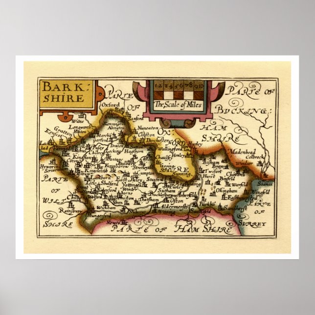 Póster Mapa de "Barkshire" Berkshire County, Inglaterra (Frente)