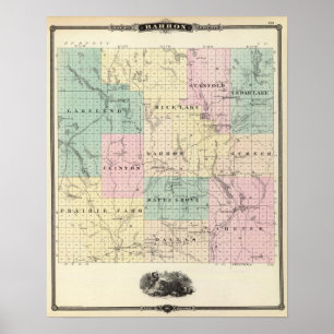 Poster Mapa de Barron County, estado de Wisconsin