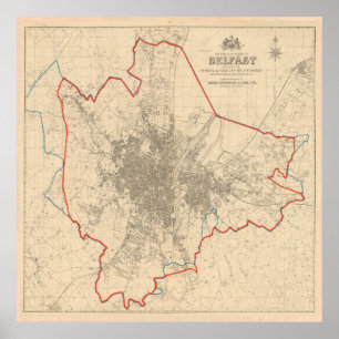 Poster Mapa de Belfast Irlanda (1913)