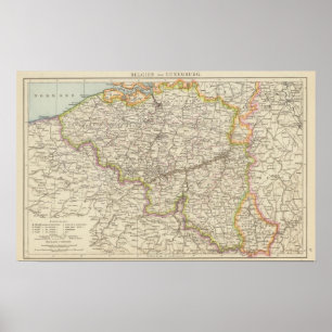 Póster Mapa de Bélgica e de Luxembourg