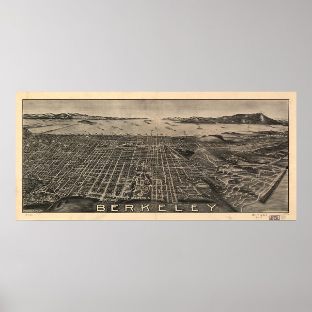 Póster Mapa de Berkeley, Birds-Eye View, 1909 (Frente)