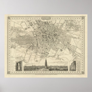 Poster Mapa de Berlim 1850, Ilustração Histórica da Cidad