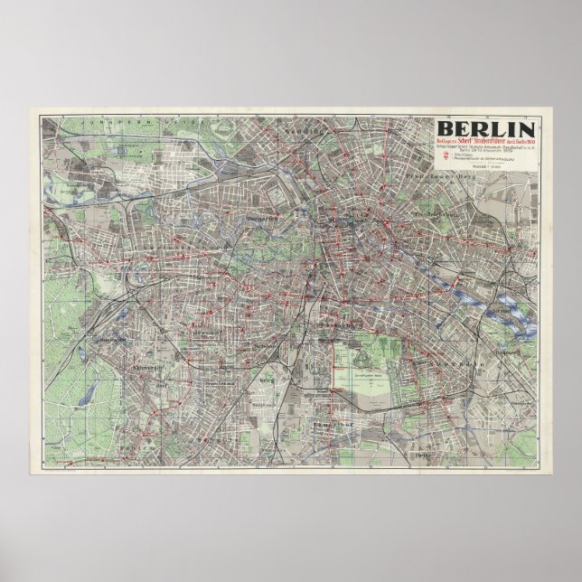 Poster Mapa de Berlim 1930, Mapa da Alemanha, Arte de Par (Frente)