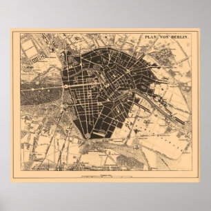 Poster Mapa de Berlim, Alemanha, cerca de 1890 - 1907