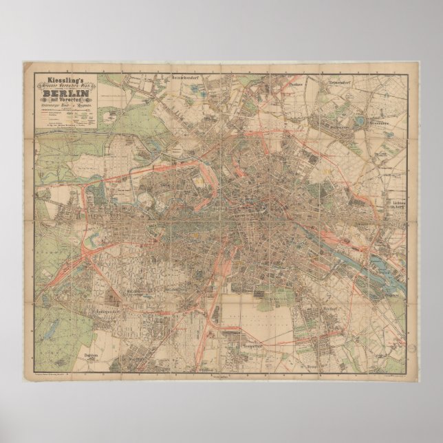 Poster Mapa de Berlim c.1897 – Plano Detalhado da Cidade  (Frente)